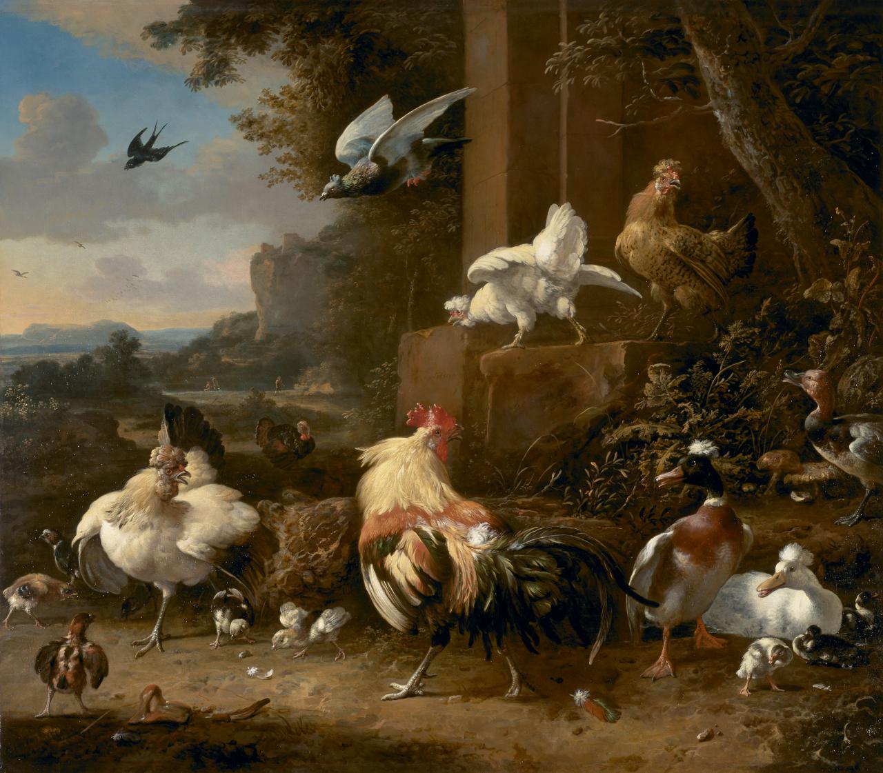 The Poultry Yard — an 1680 painting of chickens and ducks
